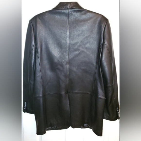 Alfani men's black Leather blazer jacket. Size 40L 3 bottons - Picture 2 of 10